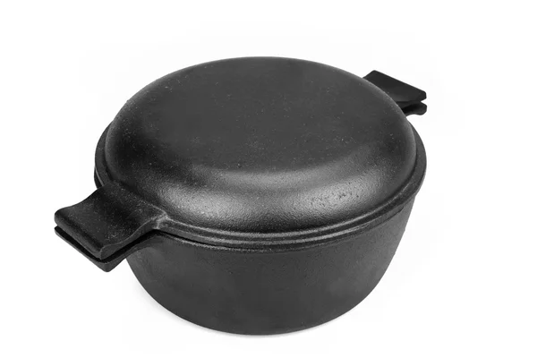 High Angle View On The Closed Cast Iron Pan Isolated — 스톡 사진