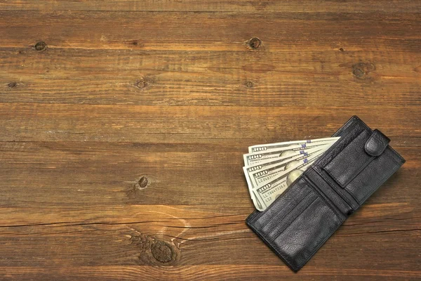 Men's Wallet With Dollar Cash On The Rough Wood Background — Stock Photo, Image