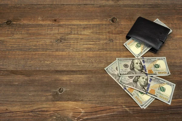 Men's Wallet With Dollar Cash On The Rough Wood Background — Stock Photo, Image