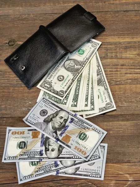 Men's Wallet With Dollar Cash On The Rough Wood Background — Stock Photo, Image