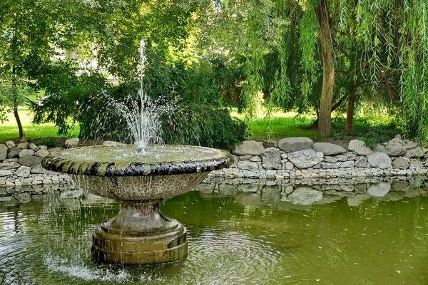 Old Fountain Stone Cup et étang dans le parc de la ville — Photo