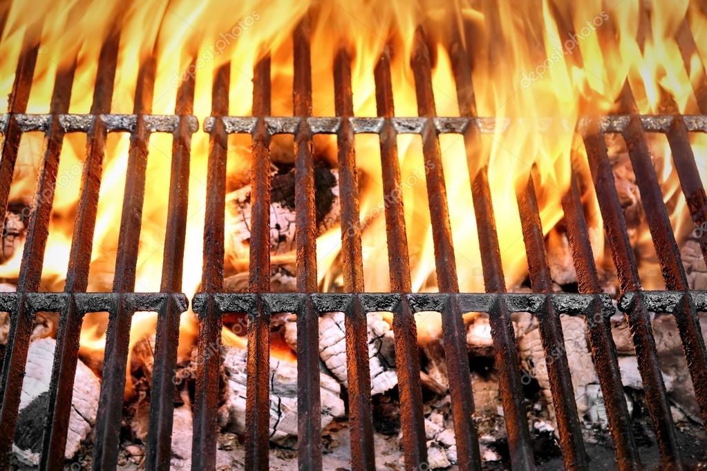 Recept is Håbefuld Empty Barbecue Grill With Bright Flames Closeup Top View Stock Photo by  ©aruba2000 87928440