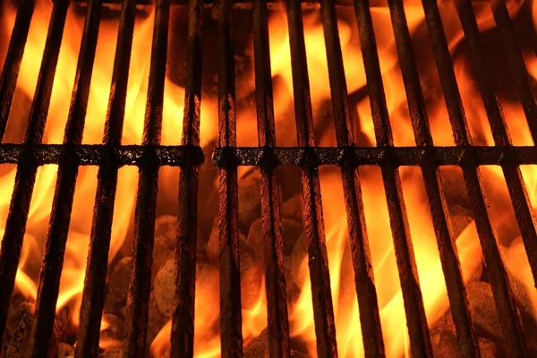 Empty Flaming Barbecue Grill Isolated On Black Background. Top V — Stock Photo, Image