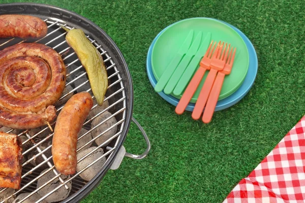 Estate pic-nic o barbecue scena di festa sul prato verde — Foto Stock