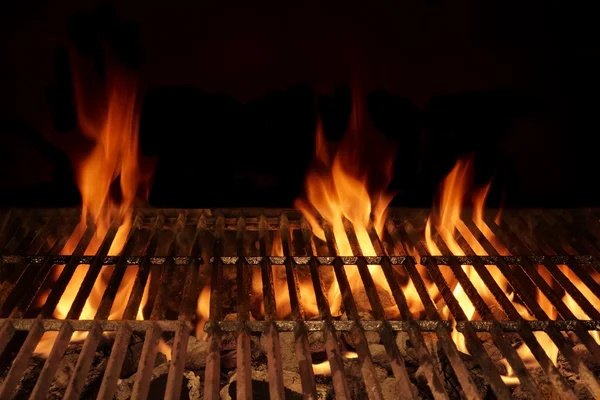Empty Flaming Barbecue Grill Isolated On Black Background. Top V — Stock Photo, Image