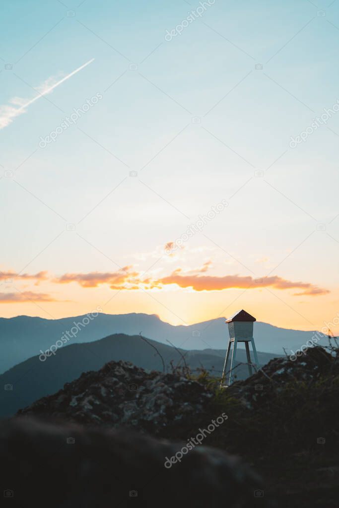 Mailbox on top of a mountain during sunset in Basque Country