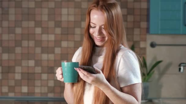 Jovem Mulher Falando Alegremente Telefone Com Amigo Segurando Telefone Celular — Vídeo de Stock