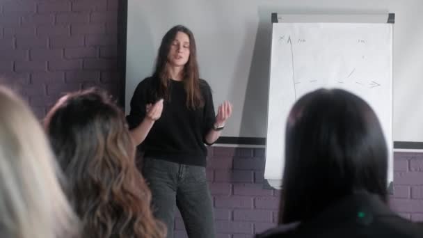 Entrenador Negocios Líder Compañía Sala Conferencias Hace Presentación Para Grupo — Vídeos de Stock