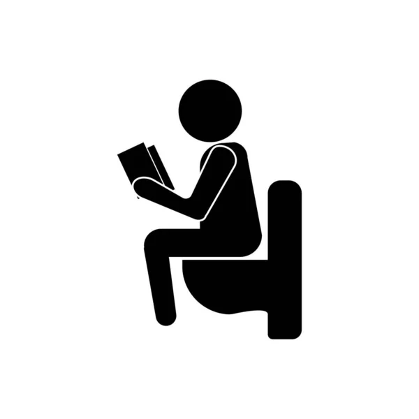 Silhouette Homme Assis Sur Les Toilettes Avec Livre Sur Icône — Image vectorielle