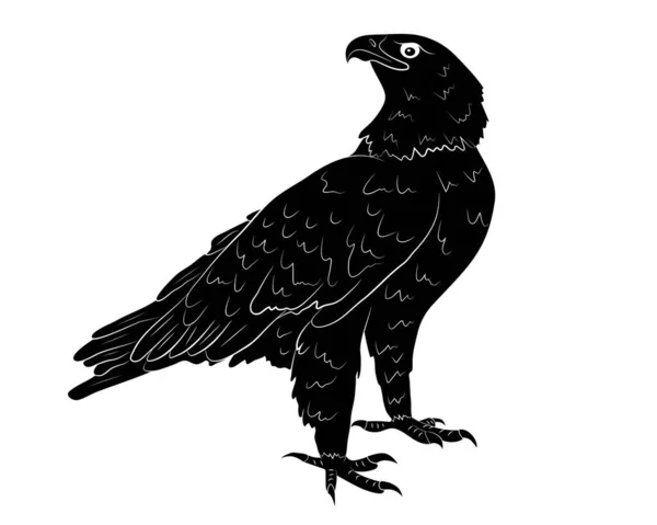 Silhouette Noire Aigle Sauvage Dessin Animé Isolé Sur Fond Blanc — Image vectorielle