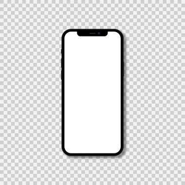 Iphone 12 boş ekran vektör gerçekçi model. Apple cep telefonu modeli izole edildi. Resmi renkler. İphone 'nin ön görüntüsü. Modern dokunmatik ekran akıllı telefon. 