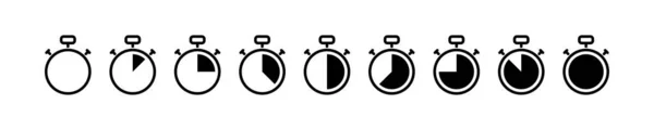 Timer Stopwatch Vector Icoon Set Van Zwarte Keuken Timer Pictogrammen — Stockvector