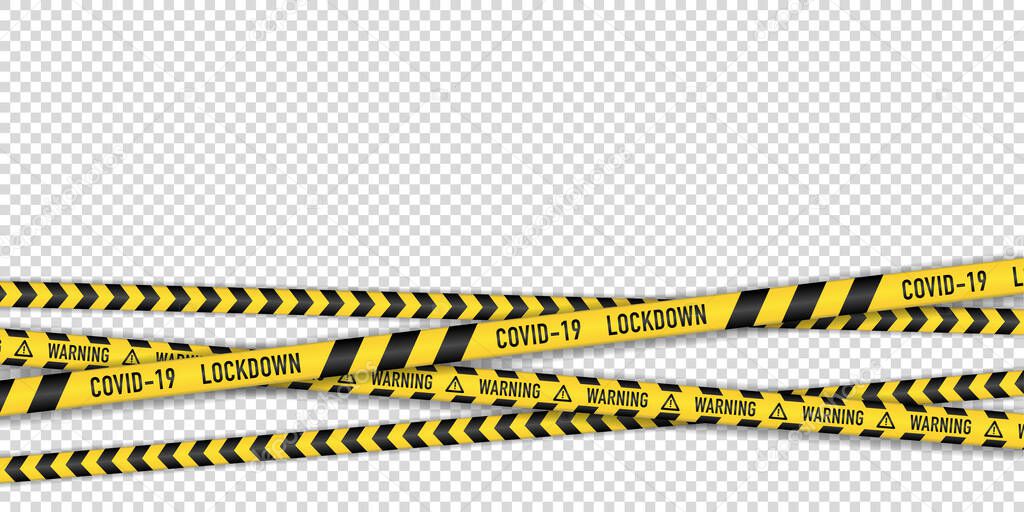 warning tape vector. lockdown quarantine coronavirus. caution line. covid danger stripe. novel covid outbreak transparent background.