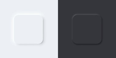 3 boyutlu vektör düğmeleri neumorfik tasarım. Geometrik şekiller: kare,