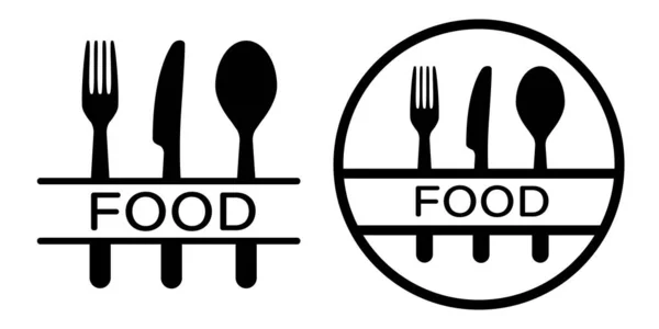 Wektor Menu Żywności Logo Łyżka Widelec Nóż Talerz Talerz Odizolowane — Wektor stockowy