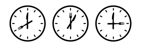 Ora Del Cibo Logo Vettore Orologio Cucina Cucchiaio Forchetta Coltello — Vettoriale Stock