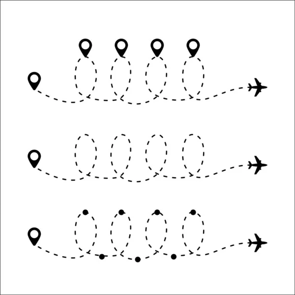 平面ルートベクトルアイコンイラスト 地図上の飛行機のパス ジェットウェイ隔離された白い背景 空港から目的地までのルート 旅のコンセプトへの愛 — ストックベクタ