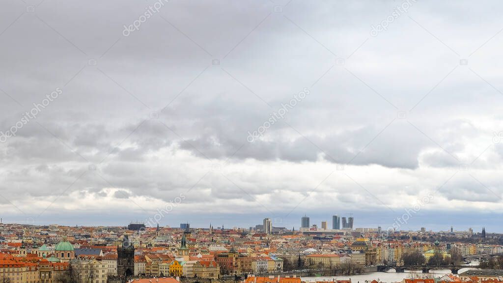 Landscape top view of famous Prague city skyline buildings,European landmarks,Travel destinations