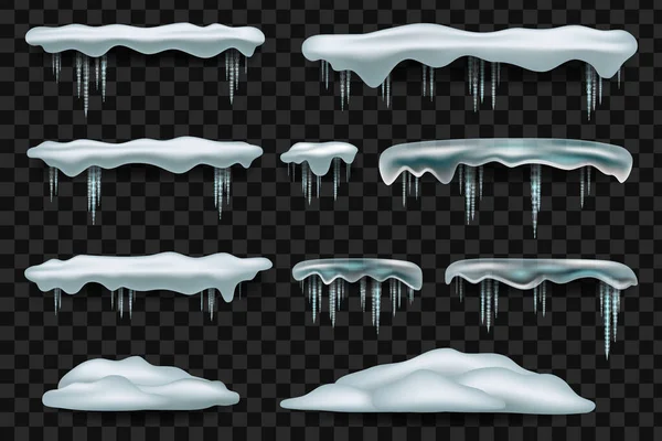 Sneeuwkappen en ijspegels — Stockvector