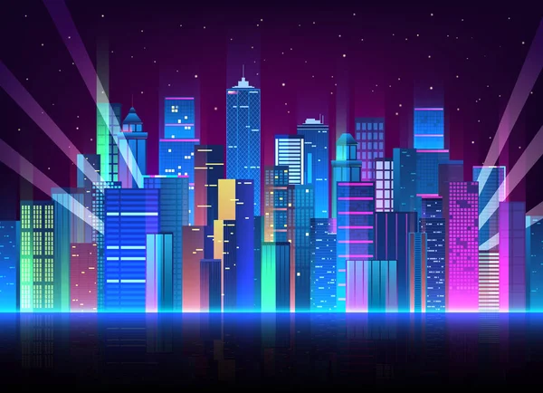 Noche ciudad panorama — Vector de stock