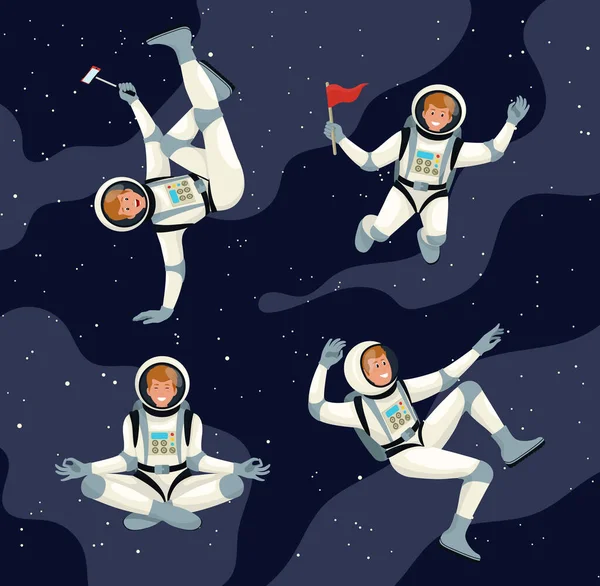 Juego de astronautas de dibujos animados — Vector de stock