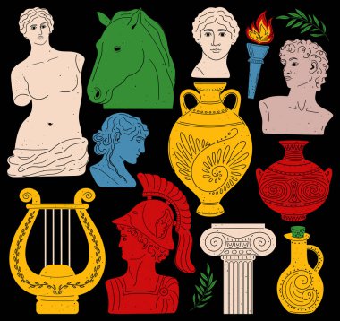 Various Antique statues clipart