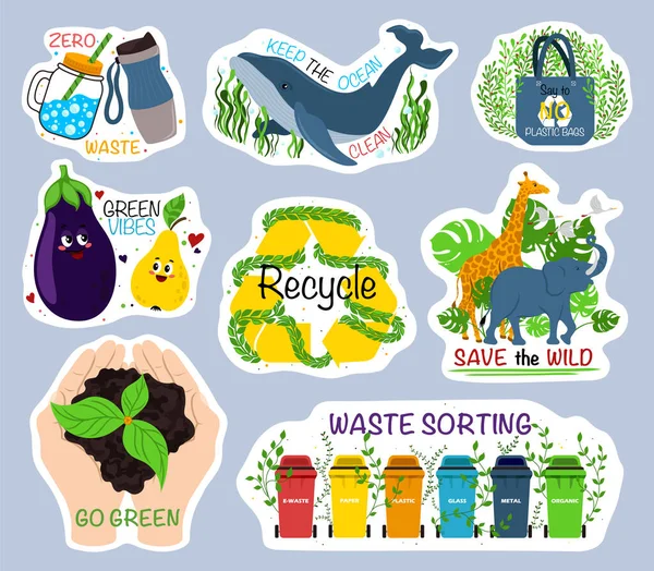 Colección de pegatinas ecológicas — Vector de stock