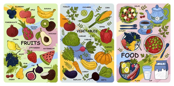 Lebensmittel, Gemüse und Obst. — Stockvektor