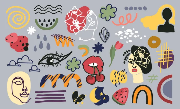 Doodle na moda e ícones de natureza abstrata — Vetor de Stock