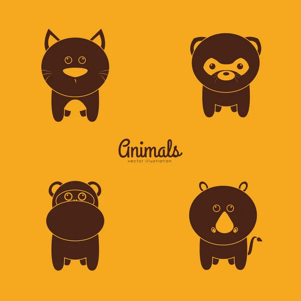 Cute Animals silhouettes — Stock Vector