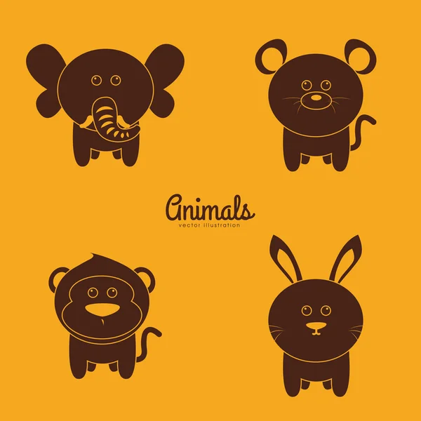 Cute Animals silhouettes — Stock Vector