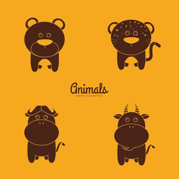 Lindos animales siluetas — Vector de stock