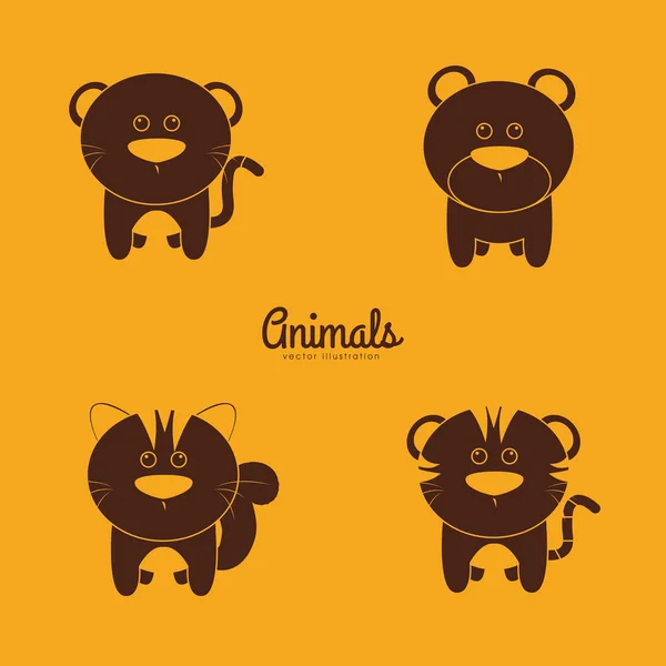 Lindos animales siluetas — Vector de stock