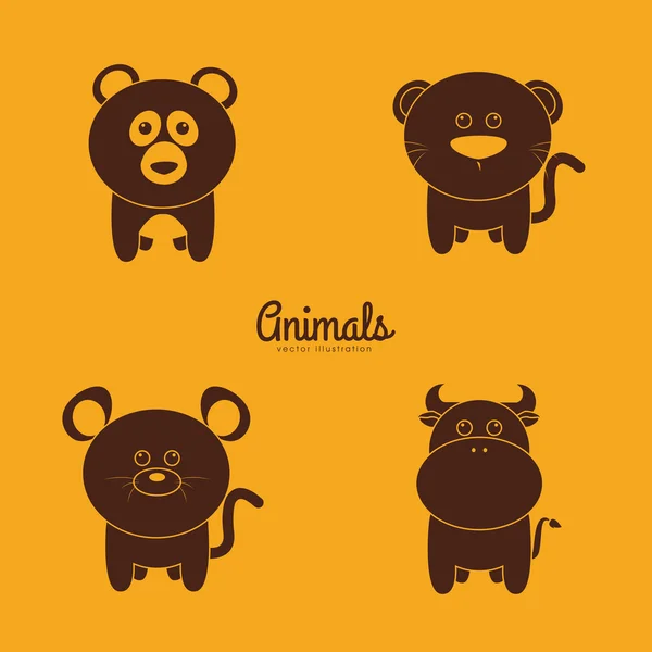 Lindos animales siluetas — Vector de stock