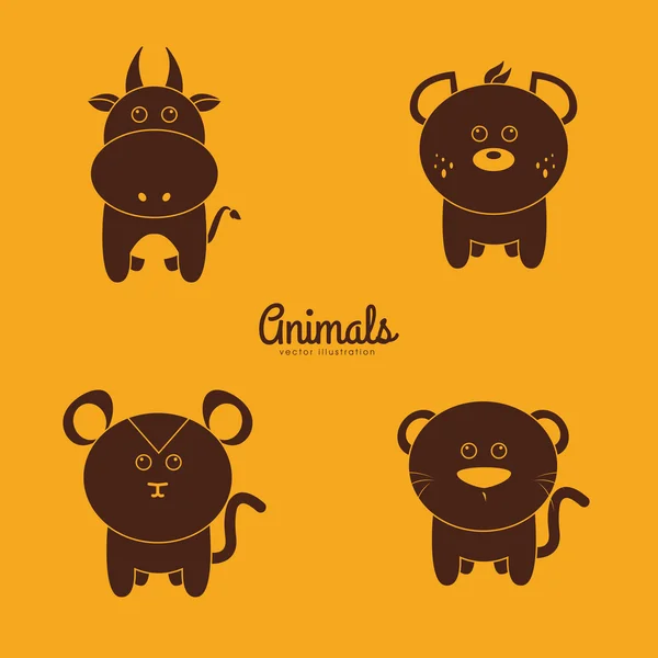 Lindos animales siluetas — Vector de stock