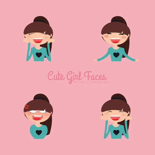 Girl expression faces — Stock Vector