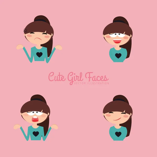 Girl expression faces — Stock Vector