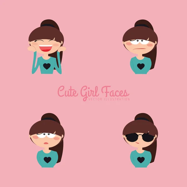 Girl expression faces — Stock Vector