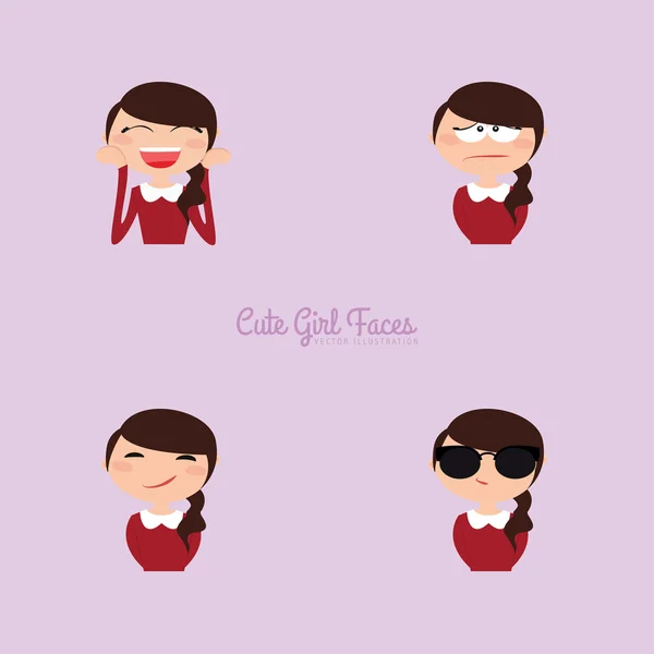 Girl expression faces — Stock Vector