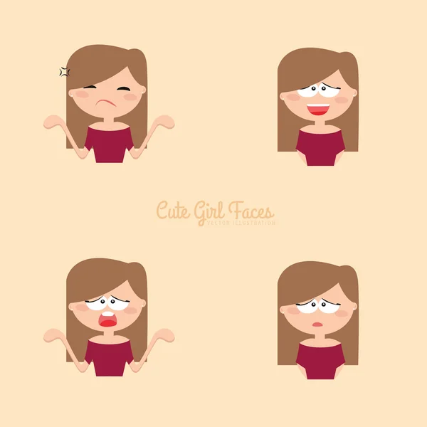 Expresión de chica caras — Vector de stock