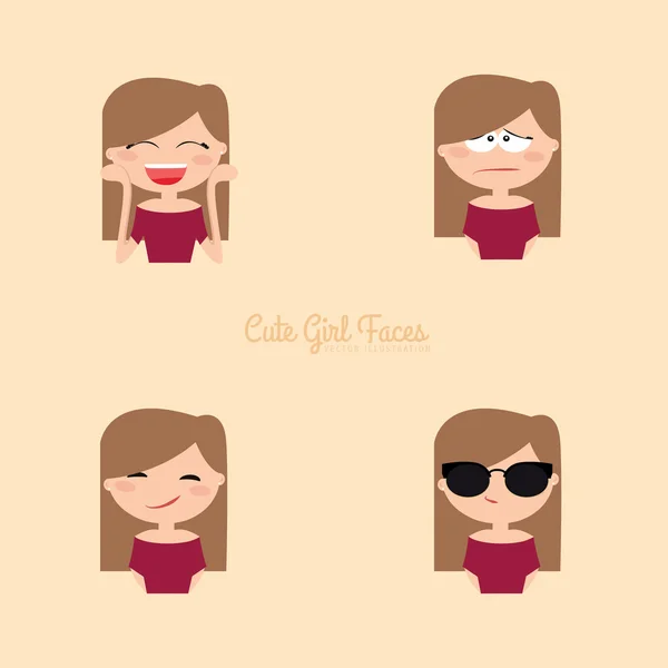 Expresión de chica caras — Vector de stock