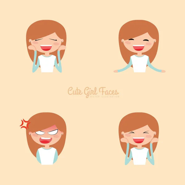 Expresión de chica caras — Vector de stock