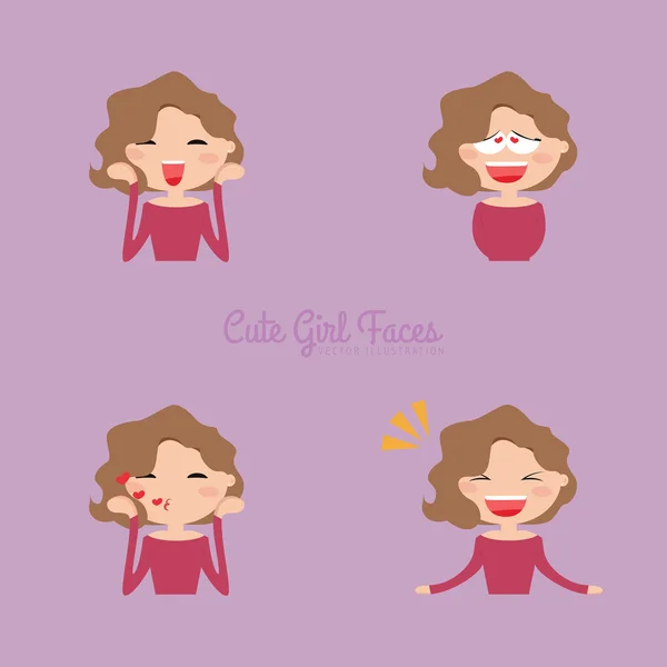 Expresión de chica caras — Vector de stock