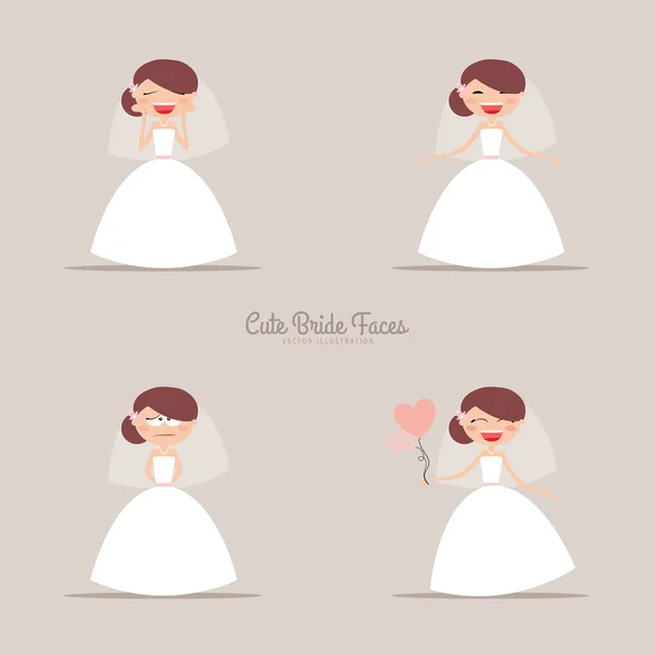 Linda novia expresión caras — Vector de stock