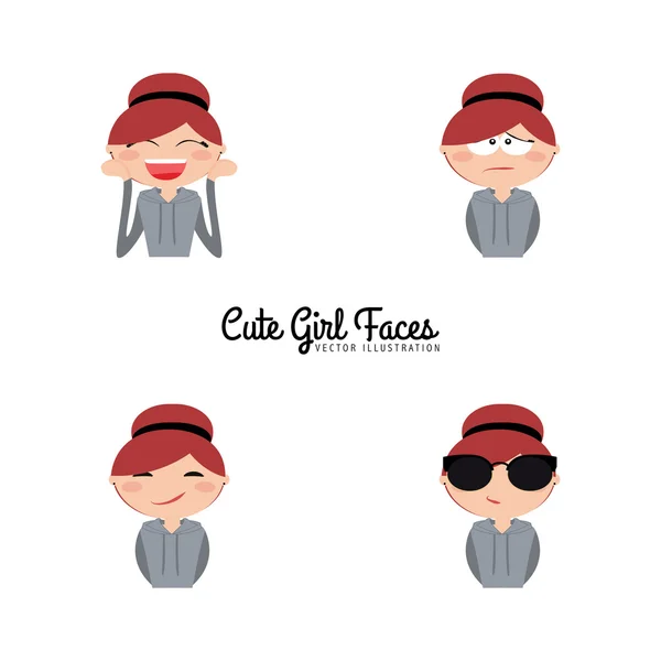 Girl expression faces — Stock Vector