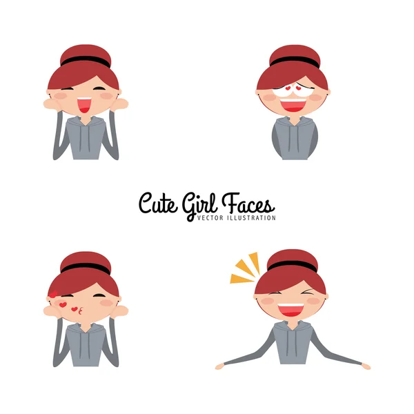 Girl expression faces — Stock Vector