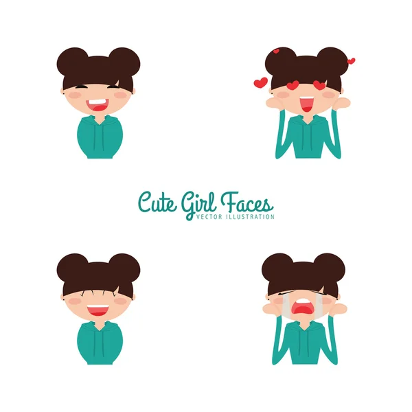 Girl expression faces — Stock Vector