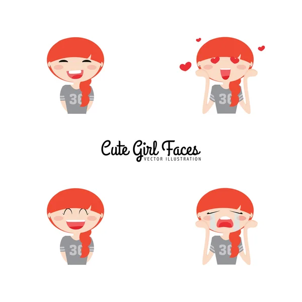 Girl expression faces — Stock Vector