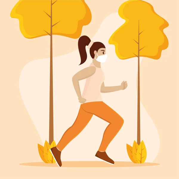 Kvinna som springer med mask gul- Vektor — Stock vektor