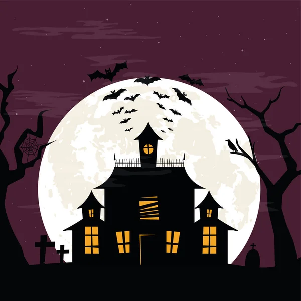Temná noc s hororovým domem — Stockový vektor